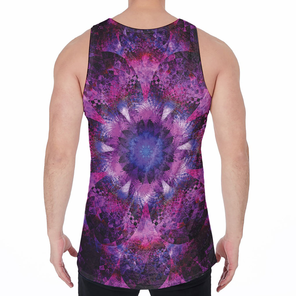 Purple Mandala Flower Print Men's Velvet Tank Top