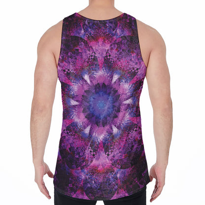Purple Mandala Flower Print Men's Velvet Tank Top
