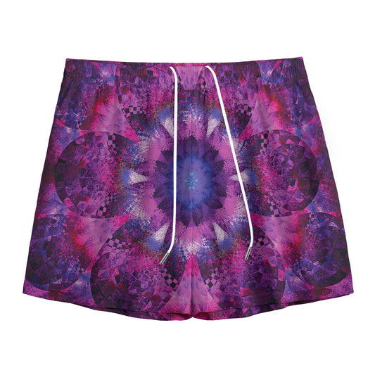 Purple Mandala Flower Print Mesh Shorts