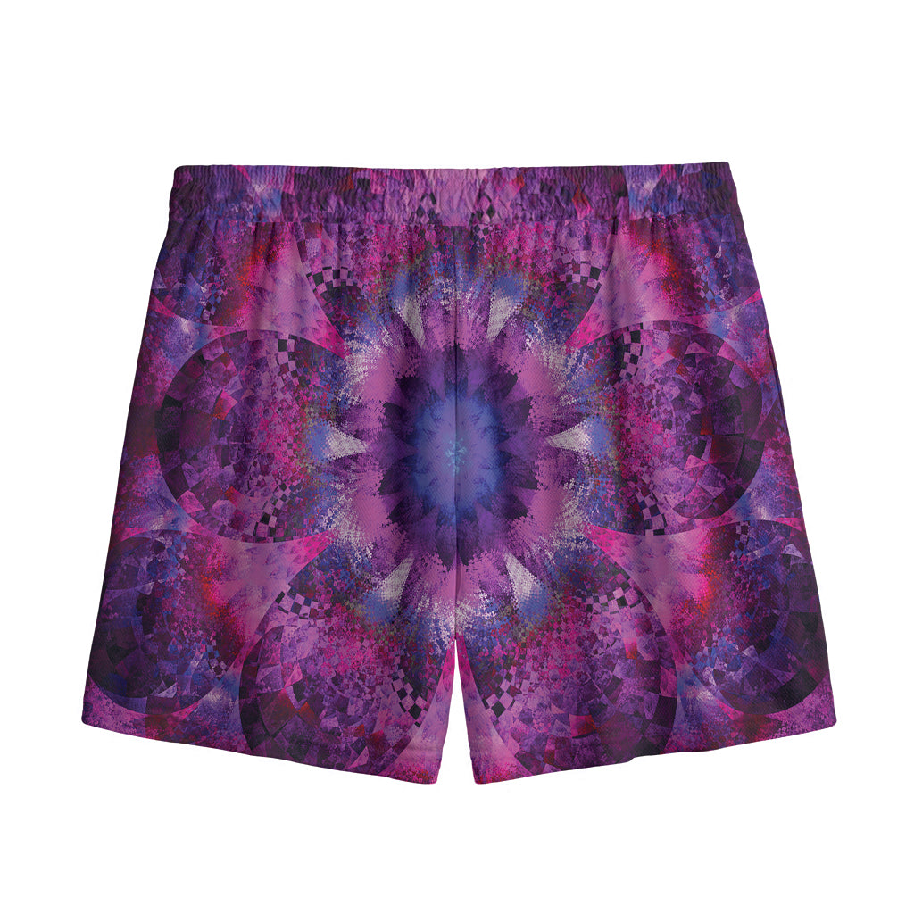 Purple Mandala Flower Print Mesh Shorts