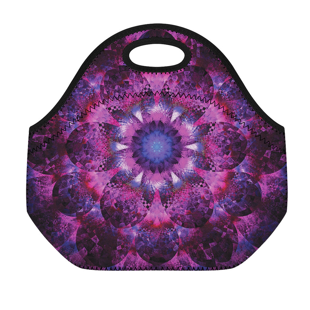 Purple Mandala Flower Print Neoprene Lunch Bag