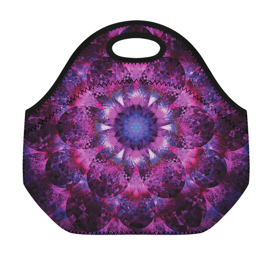 Purple Mandala Flower Print Neoprene Lunch Bag