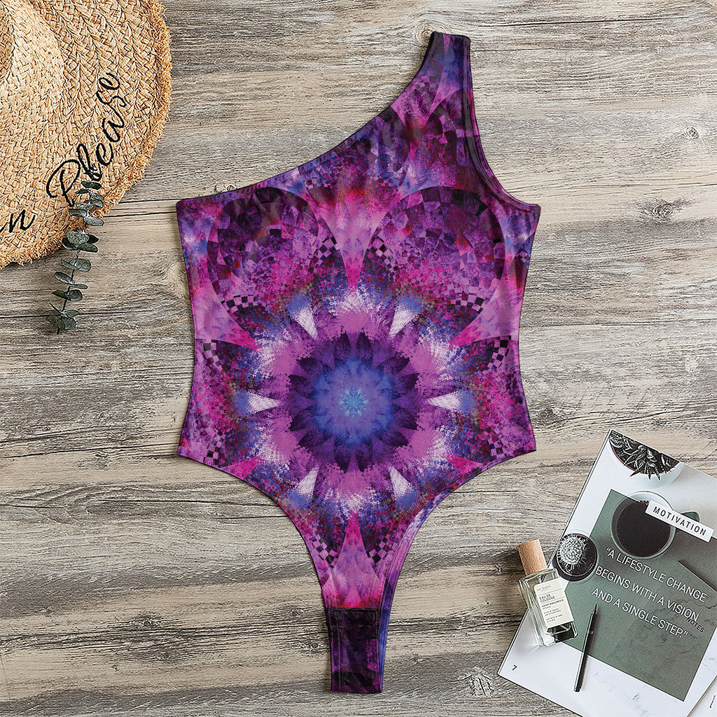 Purple Mandala Flower Print One Shoulder Bodysuit