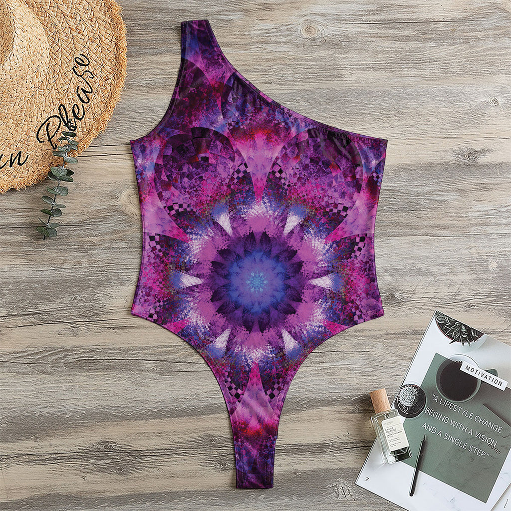 Purple Mandala Flower Print One Shoulder Bodysuit