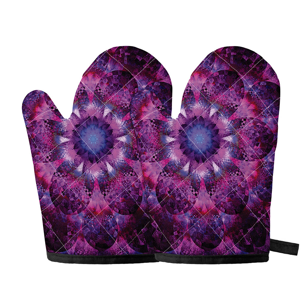 Purple Mandala Flower Print Oven Mitts