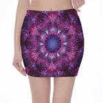 Purple Mandala Flower Print Pencil Mini Skirt