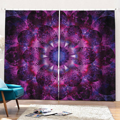 Purple Mandala Flower Print Pencil Pleat Curtains
