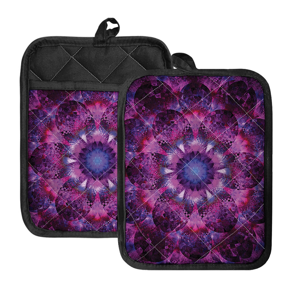 Purple Mandala Flower Print Pot Holders With Pocket