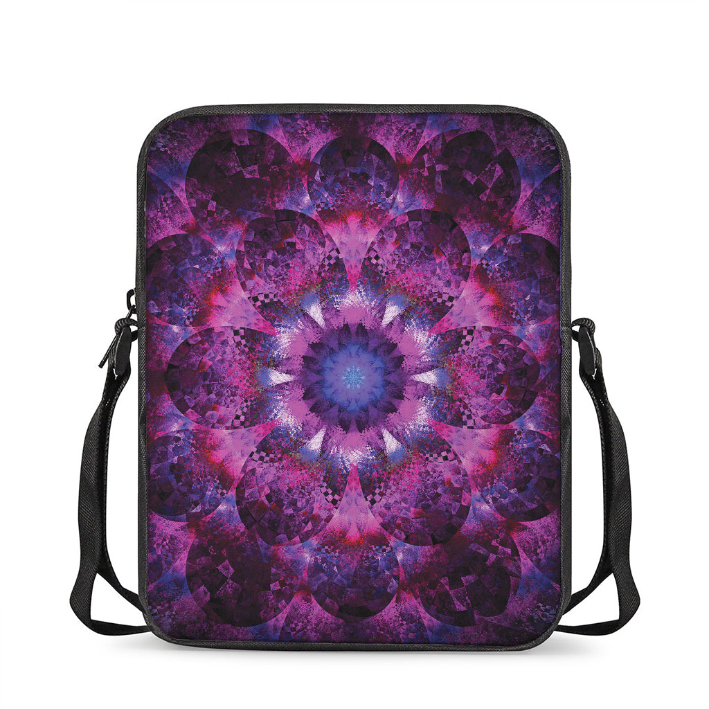 Purple Mandala Flower Print Rectangular Crossbody Bag