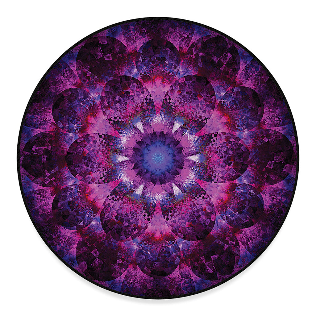 Purple Mandala Flower Print Round Floor Mat