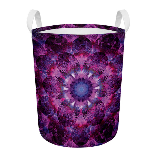 Purple Mandala Flower Print Round Laundry Basket