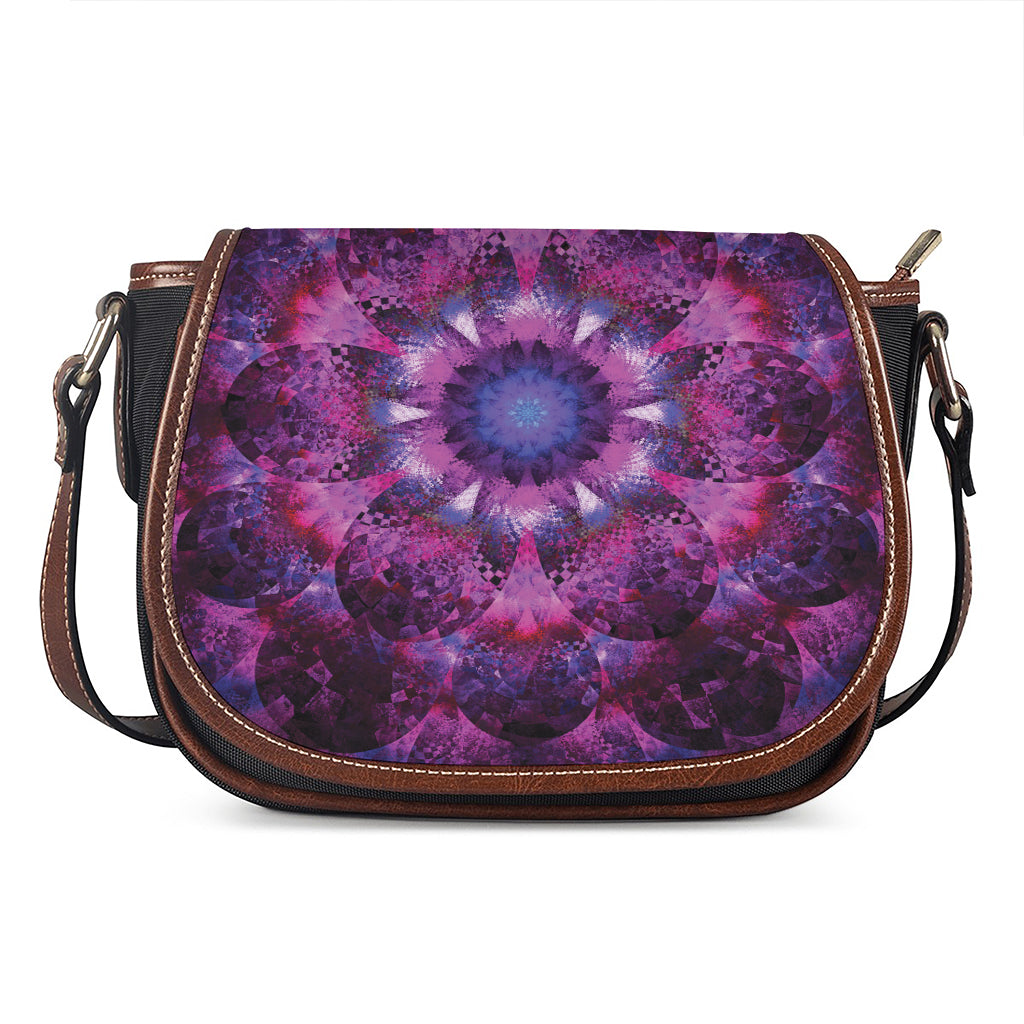 Purple Mandala Flower Print Saddle Bag