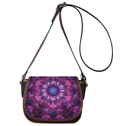 Purple Mandala Flower Print Saddle Bag