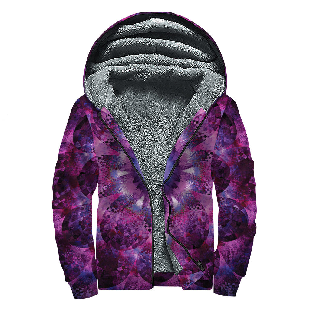 Purple Mandala Flower Print Sherpa Lined Zip Up Hoodie