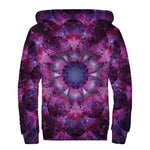 Purple Mandala Flower Print Sherpa Lined Zip Up Hoodie