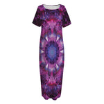 Purple Mandala Flower Print Short Sleeve Long Nightdress