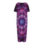 Purple Mandala Flower Print Short Sleeve Long Nightdress