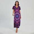 Purple Mandala Flower Print Short Sleeve Maxi Dress