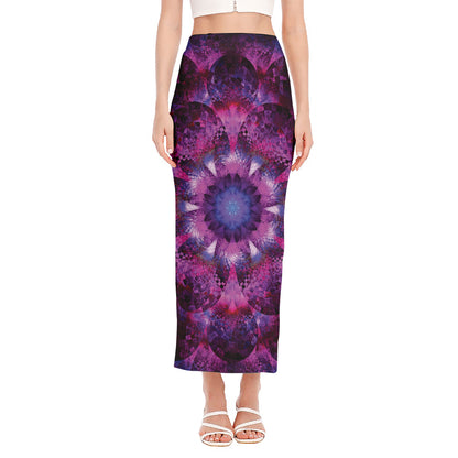 Purple Mandala Flower Print Side Slit Maxi Skirt