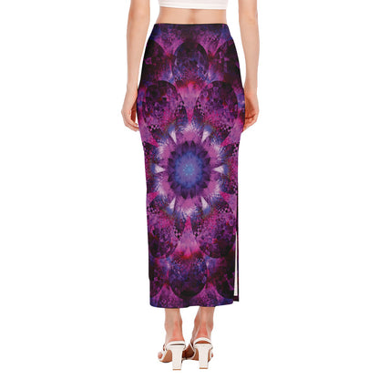 Purple Mandala Flower Print Side Slit Maxi Skirt