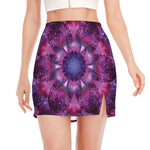 Purple Mandala Flower Print Side Slit Mini Skirt