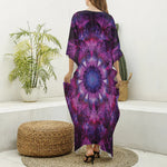 Purple Mandala Flower Print Silk V-Neck Kaftan Dress