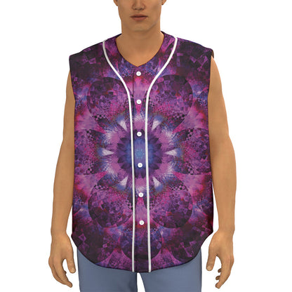 Purple Mandala Flower Print Sleeveless Baseball Jersey