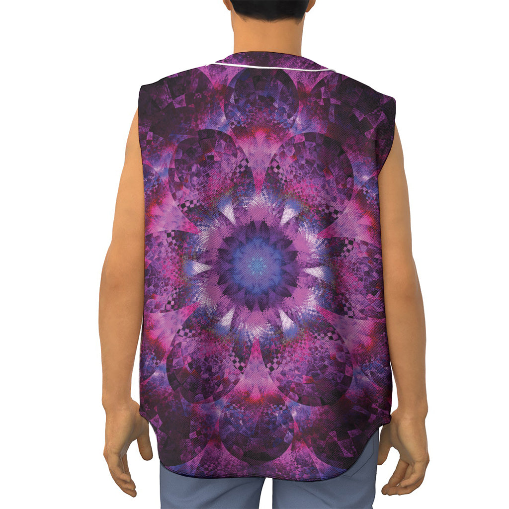 Purple Mandala Flower Print Sleeveless Baseball Jersey