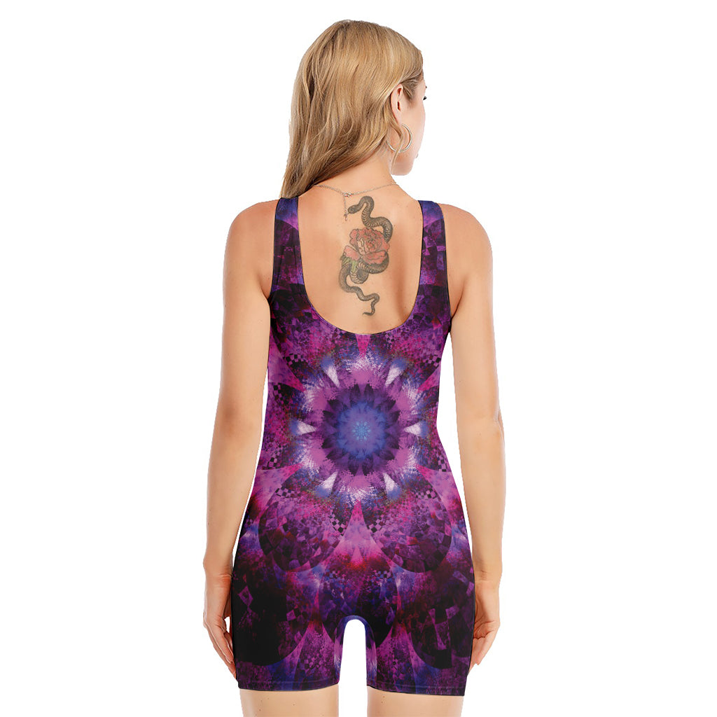 Purple Mandala Flower Print Sleeveless One Piece Swimsuit