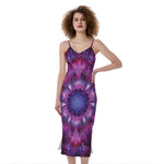 Purple Mandala Flower Print Slim Fit Midi Cami Dress