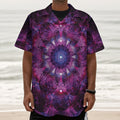 Purple Mandala Flower Print Textured Short Sleeve Shirt