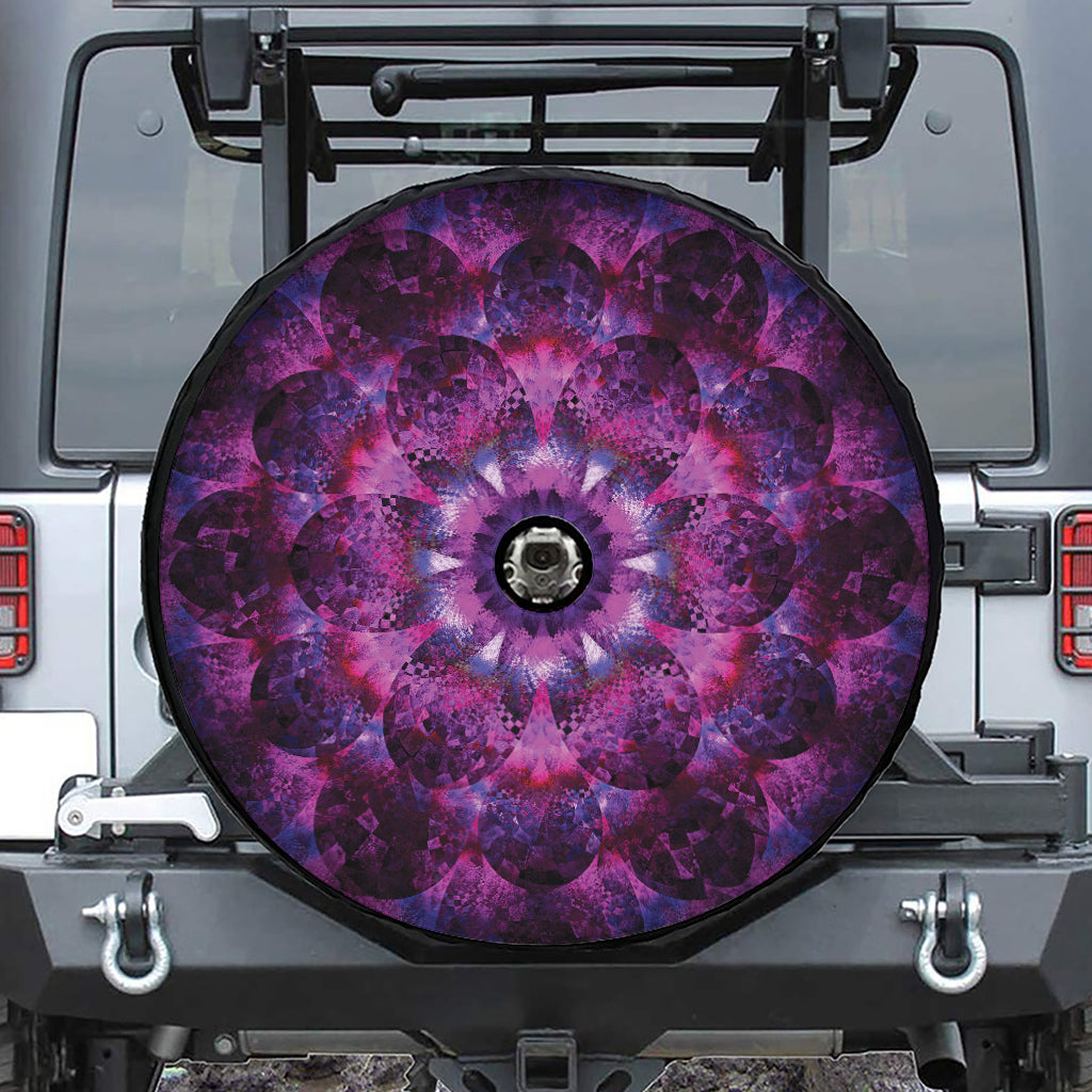 Purple Mandala Flower Print Tire Cover With Camera Hole