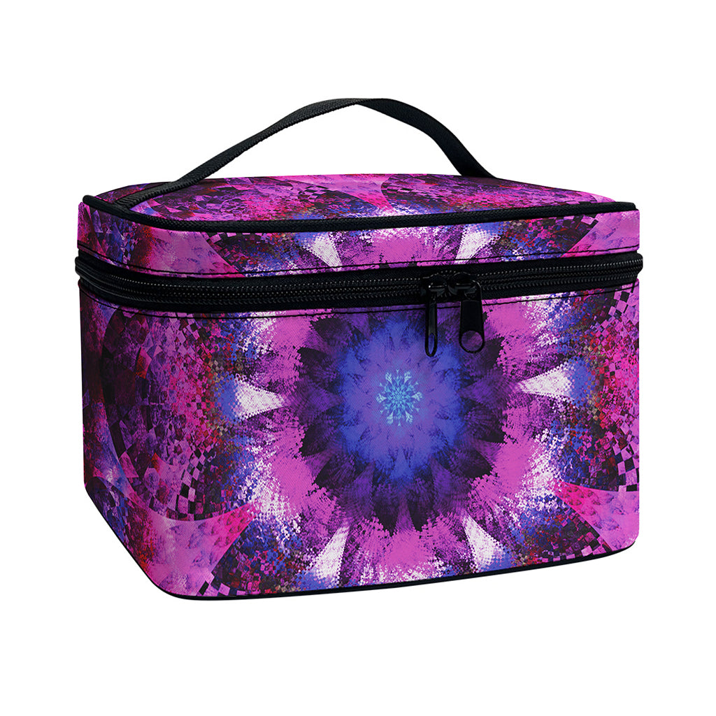 Purple Mandala Flower Print Travel Makeup Bag