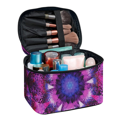Purple Mandala Flower Print Travel Makeup Bag