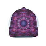 Purple Mandala Flower Print White Mesh Trucker Cap