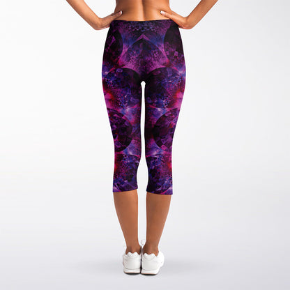 Purple Mandala Flower Print Women's Capri Leggings