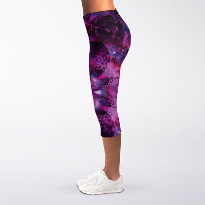 Purple Mandala Flower Print Women's Capri Leggings