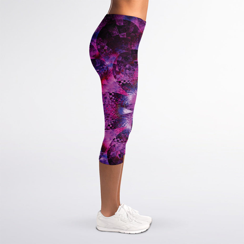 Purple Mandala Flower Print Women's Capri Leggings