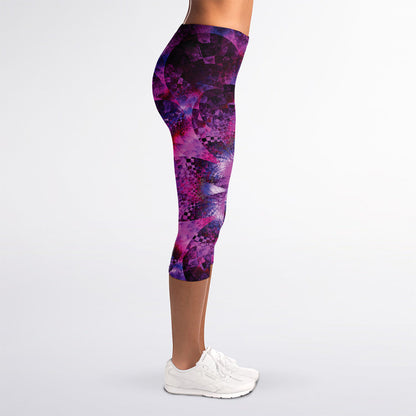 Purple Mandala Flower Print Women's Capri Leggings