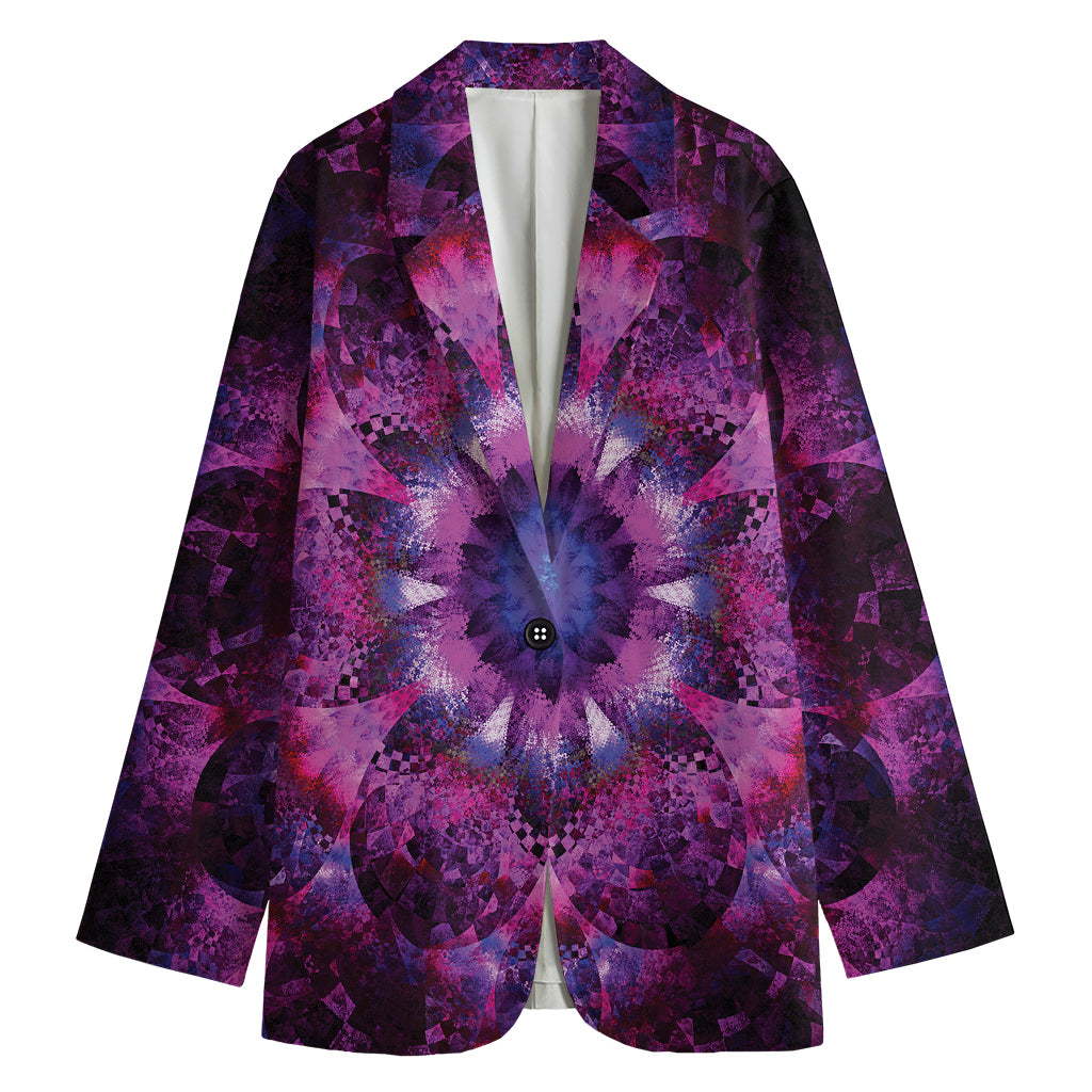 Purple Mandala Flower Print Women's Cotton Blazer