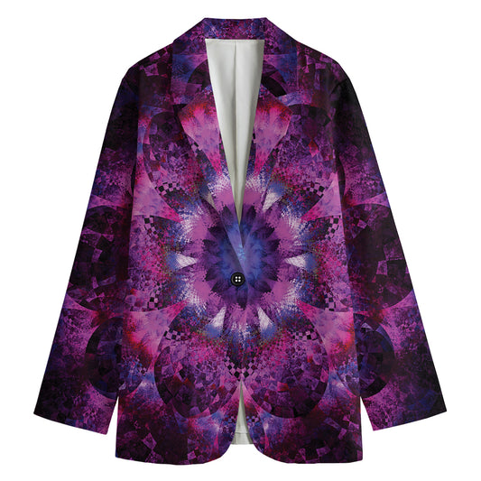 Purple Mandala Flower Print Women's Cotton Blazer