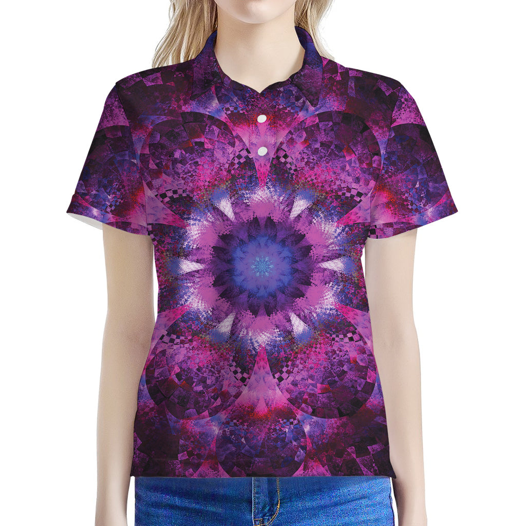 Purple Mandala Flower Print Women's Polo Shirt