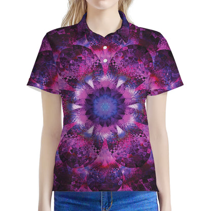 Purple Mandala Flower Print Women's Polo Shirt