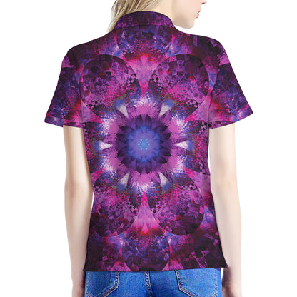 Purple Mandala Flower Print Women's Polo Shirt