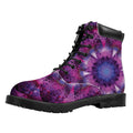 Purple Mandala Flower Print Padded Collar Lace Up Boots