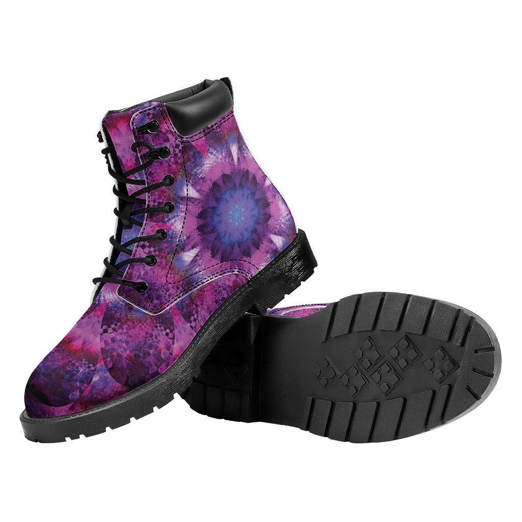 Purple Mandala Flower Print Work Boots