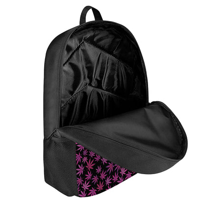 Purple Marijuana Leaf Pattern Print 17 Inch Backpack