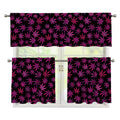 Purple Marijuana Leaf Pattern Print 3 Piece Kitchen Curtains