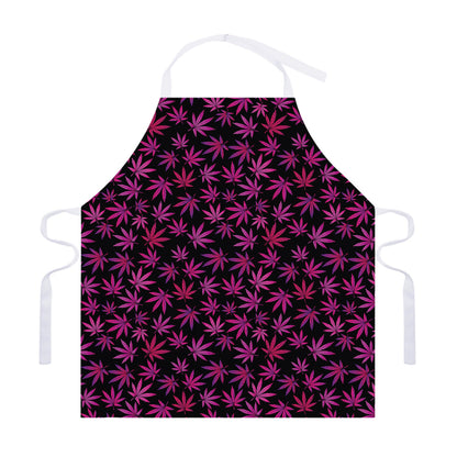Purple Marijuana Leaf Pattern Print Adjustable Apron