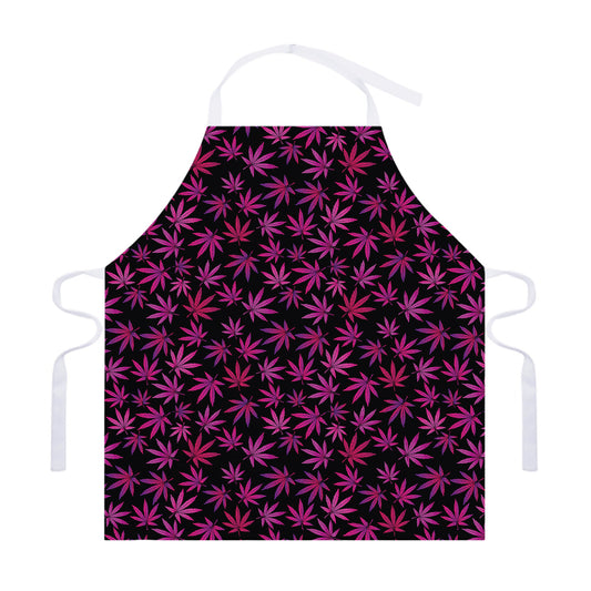Purple Marijuana Leaf Pattern Print Adjustable Apron
